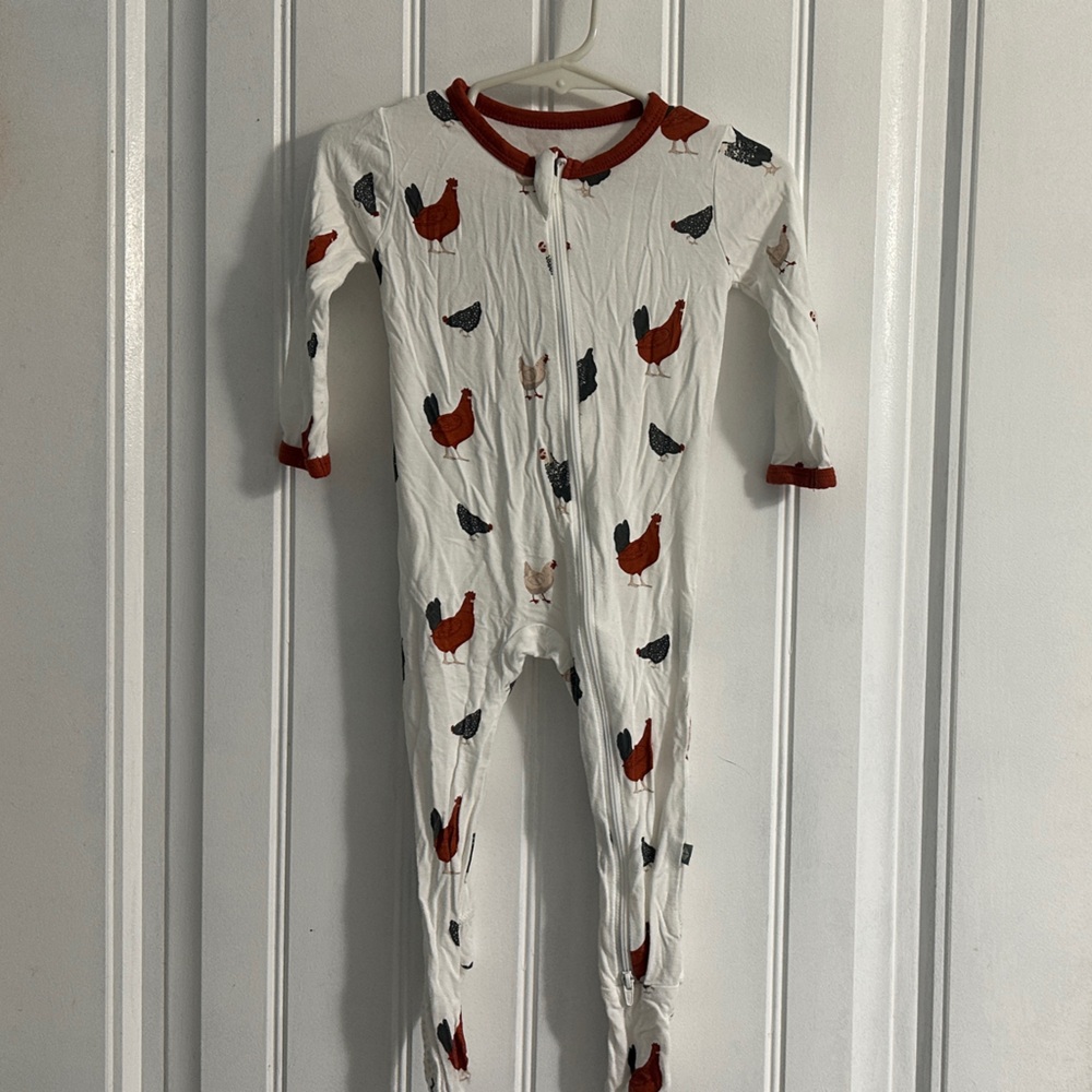 White Chicken  Pajama Onesie with Red and Black Accents